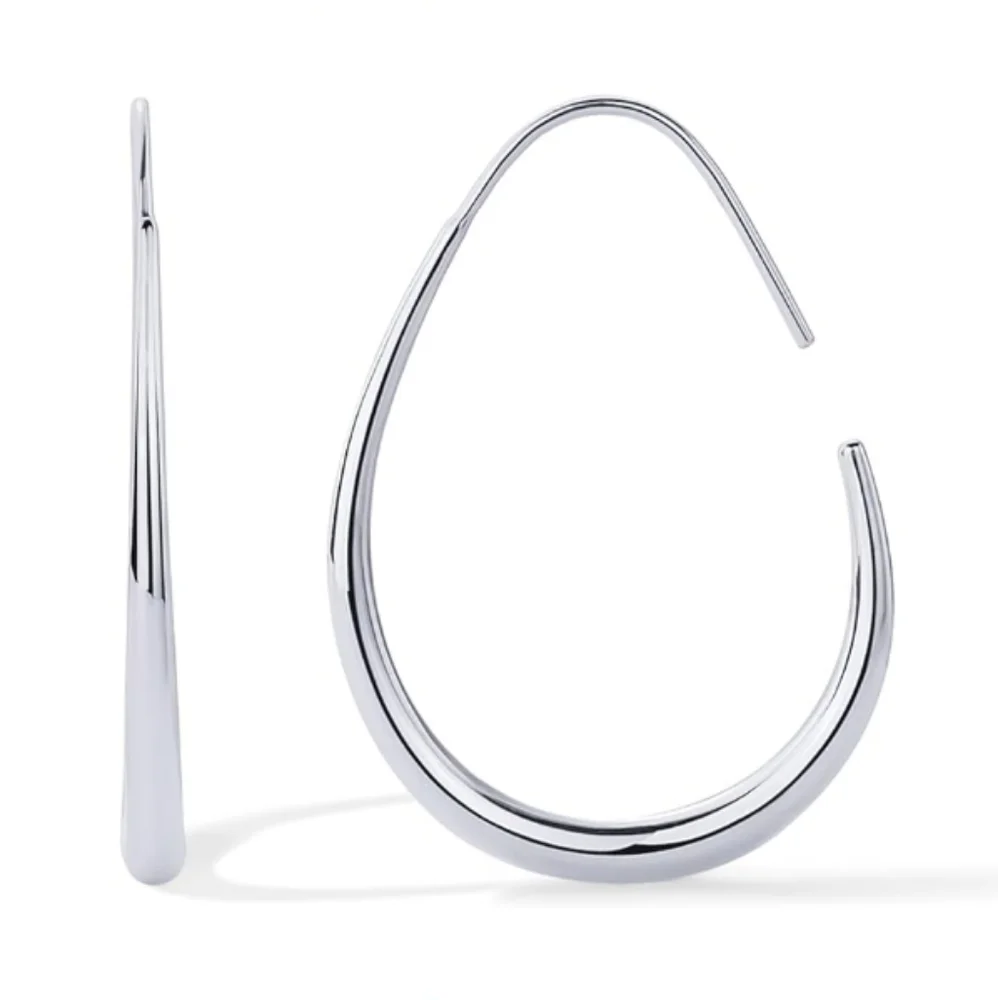14K White Gold Plated 925 Sterling Silver Lightweight Teardrop Hoop Earrings